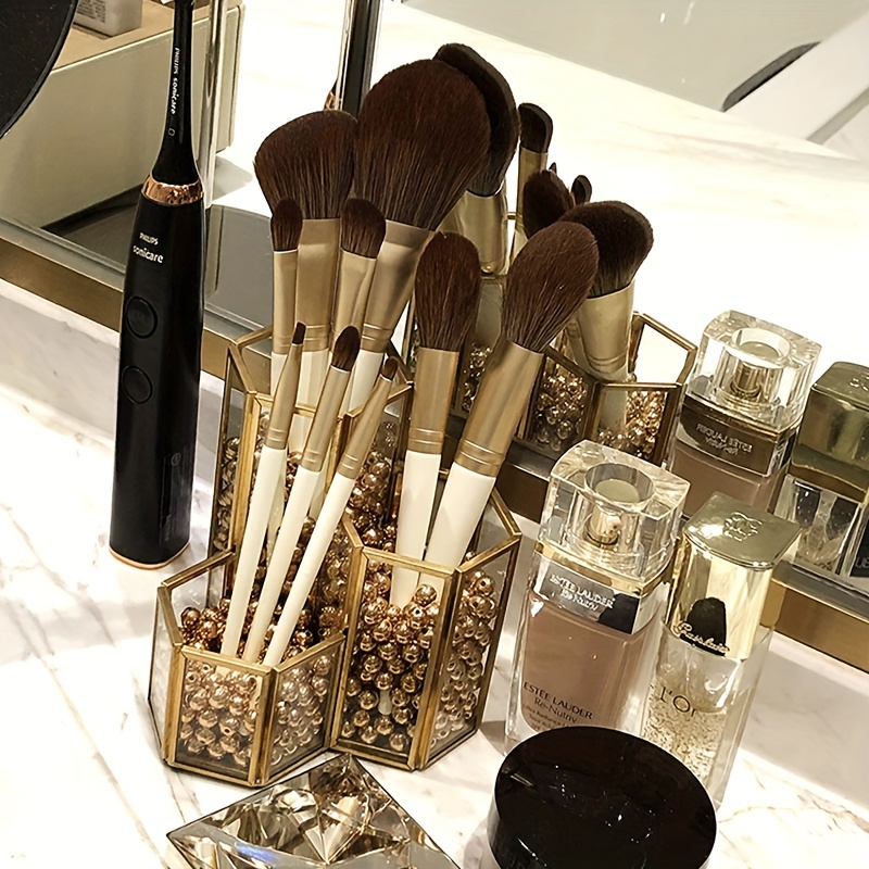 Makeup Brush Holder 1 Slot Golden Metal Cosmetics Brushes - Temu