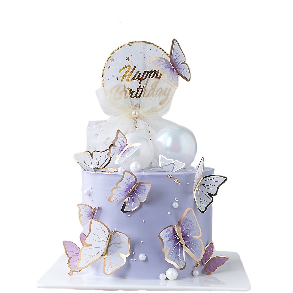 Decoração para bolo com borboleta dourada rosa infantil, cobertura para bolo  de feliz aniversário para chá de bebê, presente de decoração de bolo de  casamento