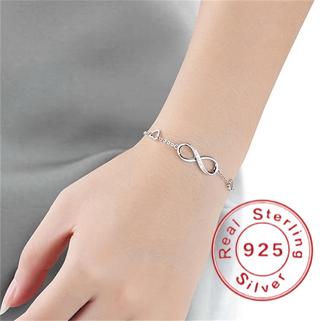 925 Silver Infinity Symbol Thin Chain Bracelet Inlaid Shiny - Temu | Silberarmbänder