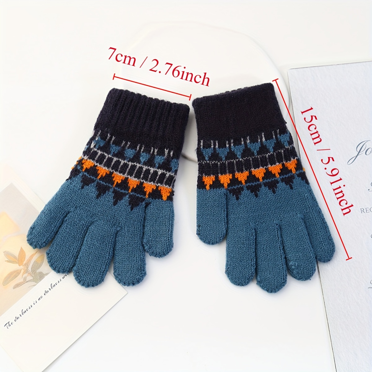 Warm Knitted Gloves for Kids, Full Finger Gloves, Ages 4-9