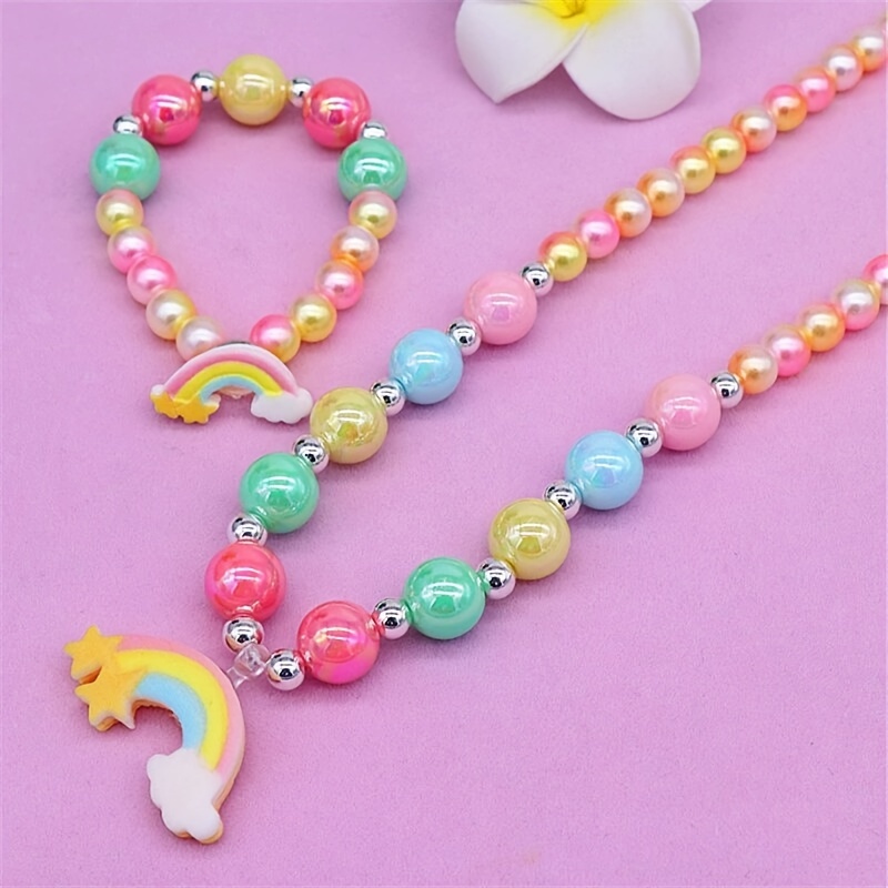 Cute Unicorn Rainbow Pendant Colorful Beaded Bracelet For - Temu