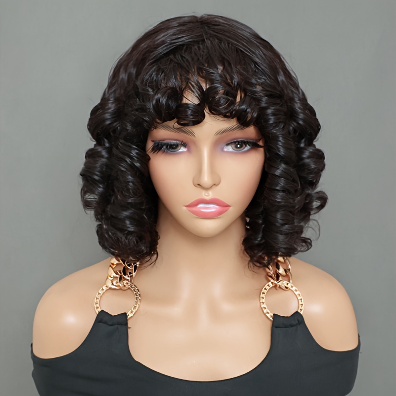 Synthetic Afro Kinky Curly Wigs Bouncy Curly Fringe Short Temu