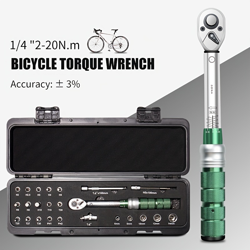 Llave dinamométrica para bicicleta, juego de llaves dinamométricas de 1/4  de pulgada, kit de herramientas de bicicleta de 2 a 24 Nm para bicicletas  de