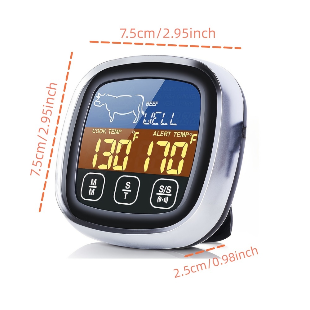 Meat Thermometer, Digital Meat Thermometer with Large Touchscreen LCD, with  Long Probe, Kitchen Timer, Grill Thermometer, Cooking Food Meat