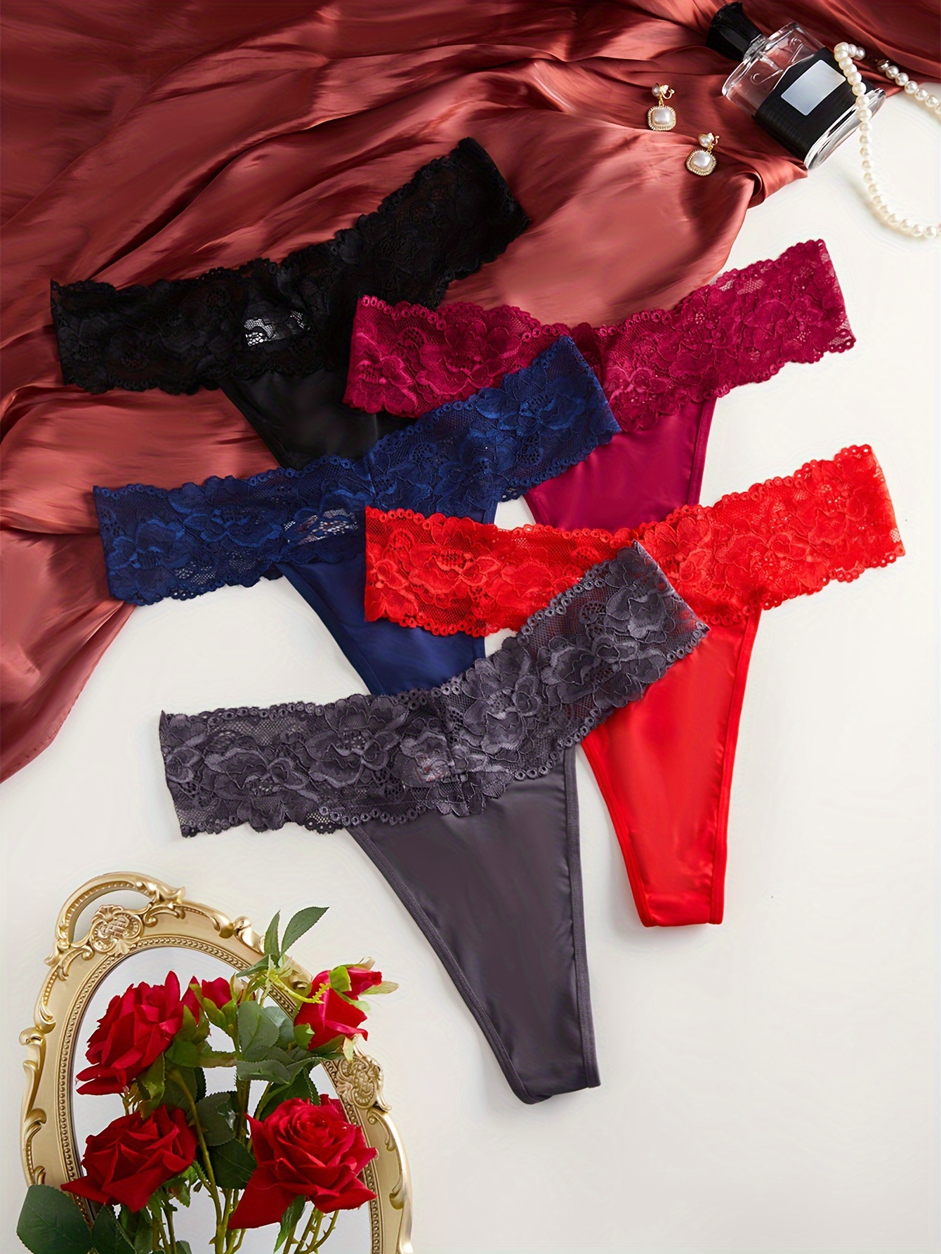 5pcs/set 2xl-3xl Women's Underwear, Sexy Lace Panties, Large Size