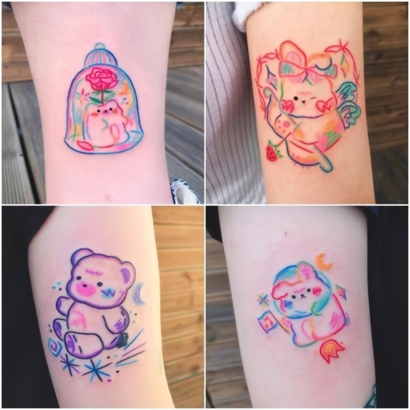 30 Pcs Cute And Soft Cute Bear Tattoo Stickers Waterproof And Long Lasting  2 5 Days Temporary Tattoos For Girl - Beauty & Personal Care - Temu