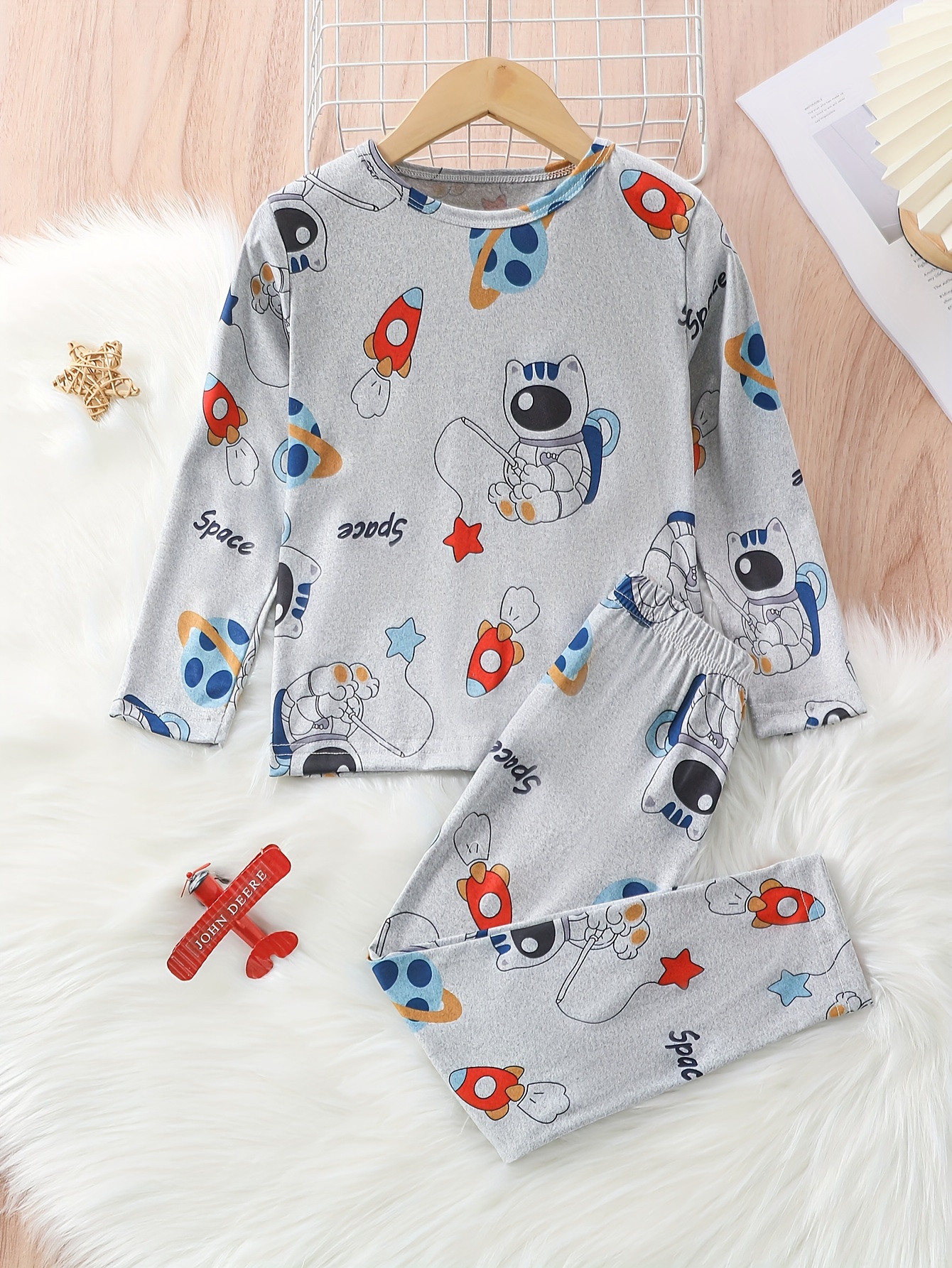 Cartoon Kids Cotton Pajama Set Long Sleeve Top And Pant Pajama For