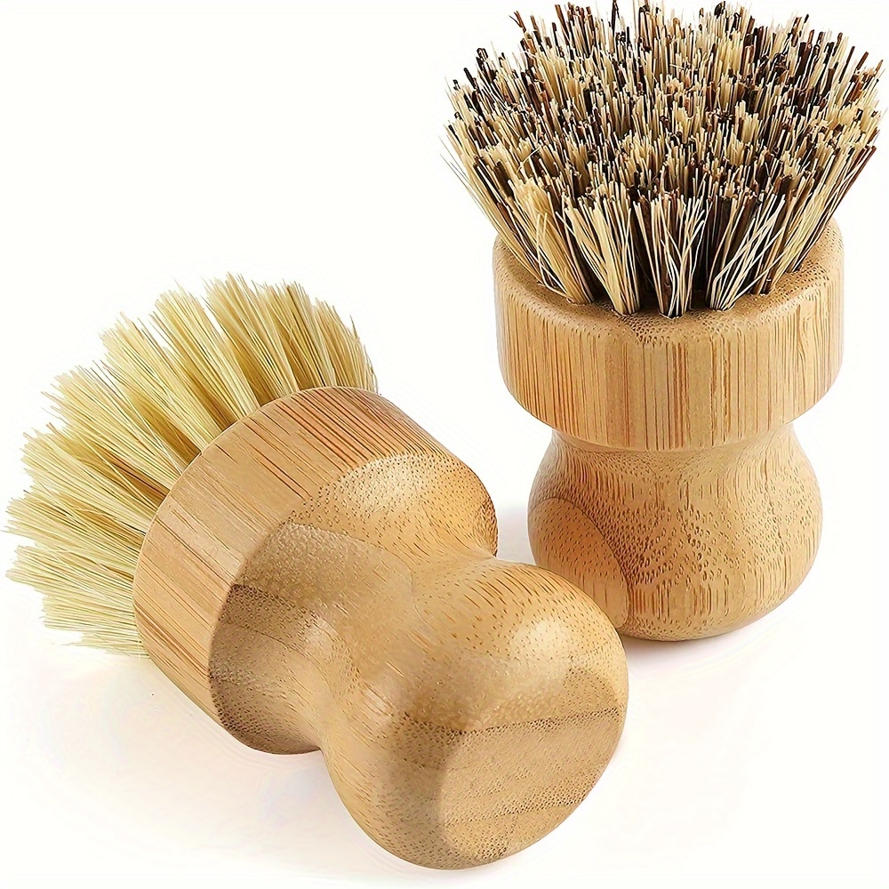 Dish Sisal Solid Wood Creative Pot Brush Long Handle Kitchen Cleaning Brush  Bamboo Kitchen Scrub Dishwashing Brush Set Wood