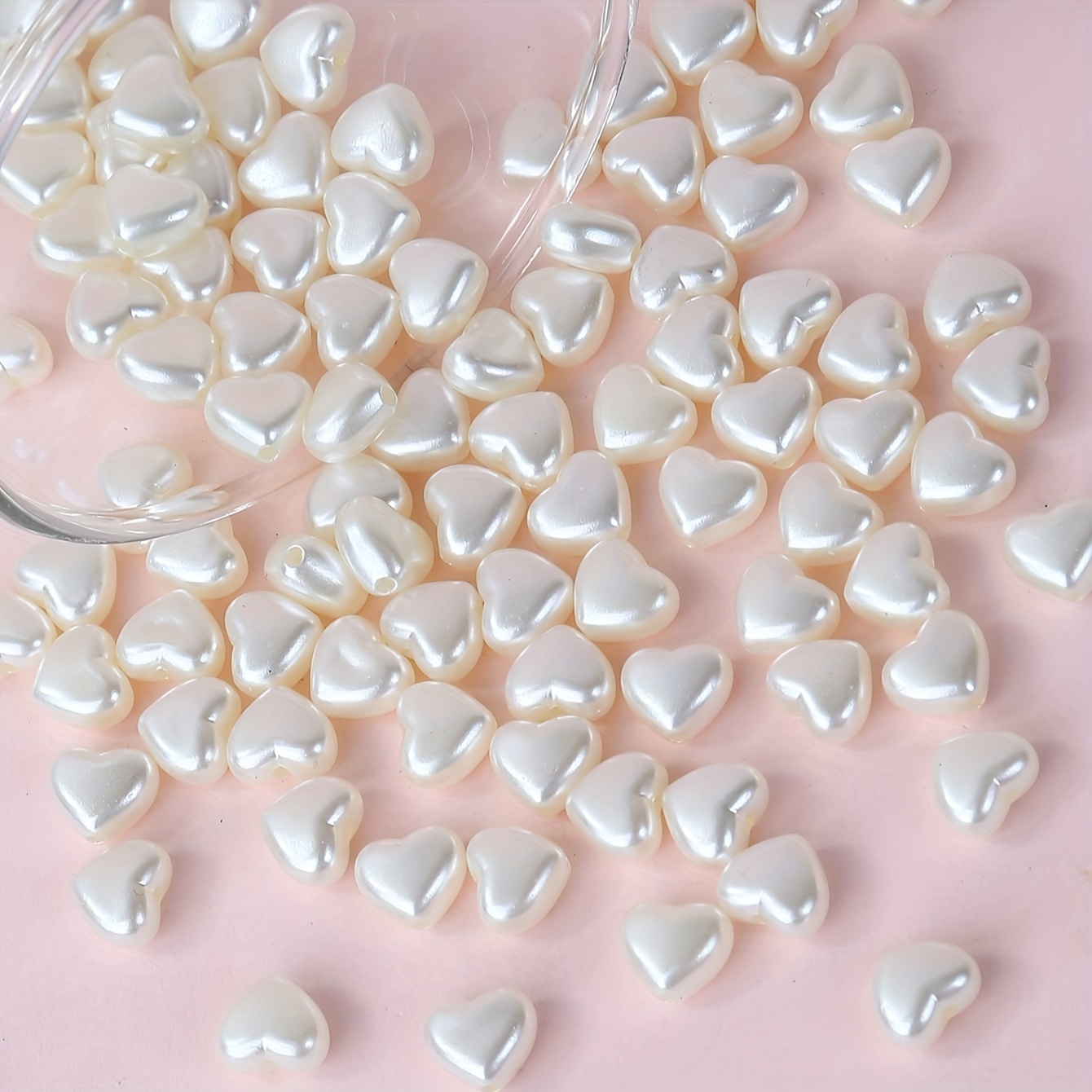 

300pcs Acrylic Heart Shaped Imitation Pearls Loose Spacer Beads For Jewelry Making Diy Elegant Necklace Bracelet Phone Bag Chain Small Business Supplies (10x10.5mm)