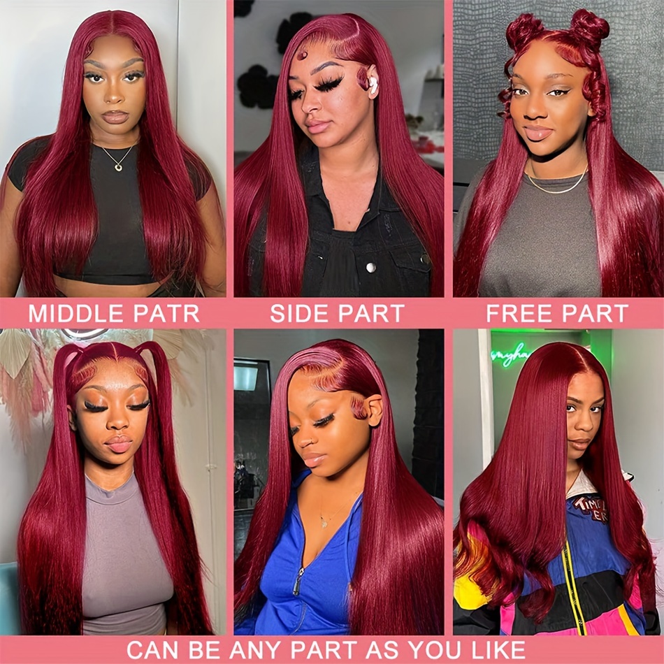 Red Lace Front Human Hair Wigs 99j Burgundy 13x4 Hd Lace Temu Canada