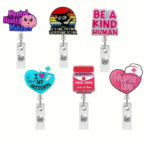 1pc Acrylic Patterned Nurse Badge Reel With Retractable Cord And Belt Clip  Gifts For Nurses Badge Reel Badge Reel