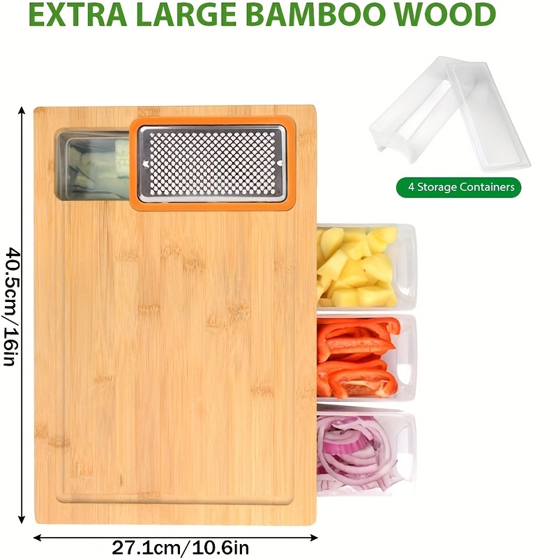 Kitchen Cutting Board Bamboo Chopping Board w/ 4 Food Storage Container +  grater