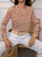 floral print v neck blouse elegant long sleeve blouse womens clothing