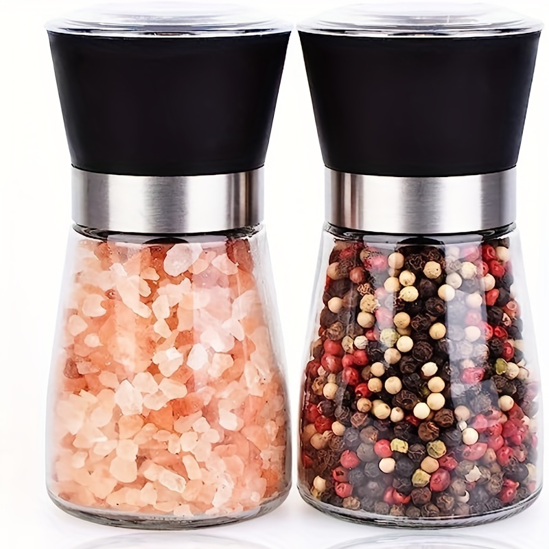 

2pcs, Reusable Glass Pepper And Sea Salt Grinder - Manual Spice Crusher For Bbq, Picnic, Camping, Kitchen Gadgets, And Back To School Supplies