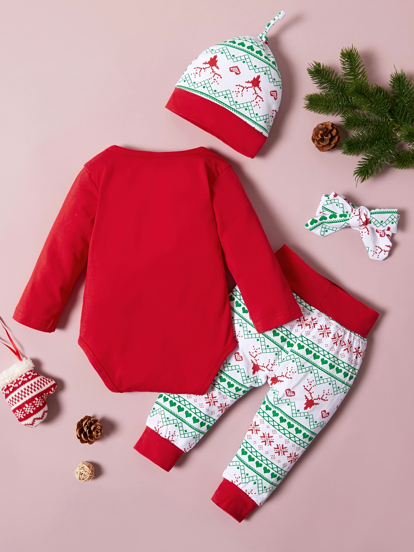 Christmas Party Baby Romper Pants Hat Headband Set