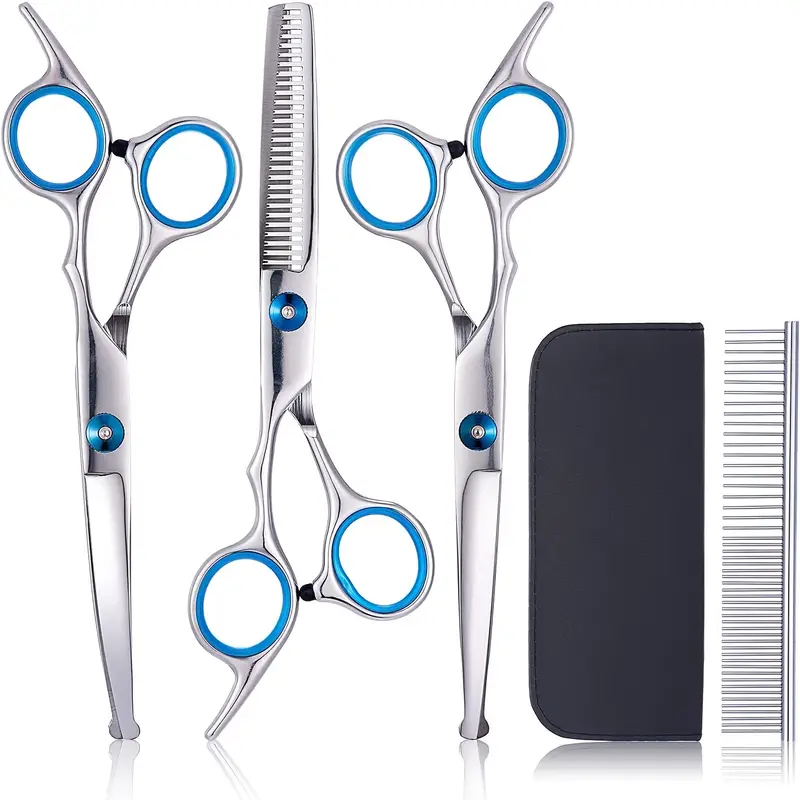 professional dog grooming scissors kit with safety round tip pet grooming scissors kit straight thinning curved pet trimming cutting shears comb set for dog cat grooming details 1