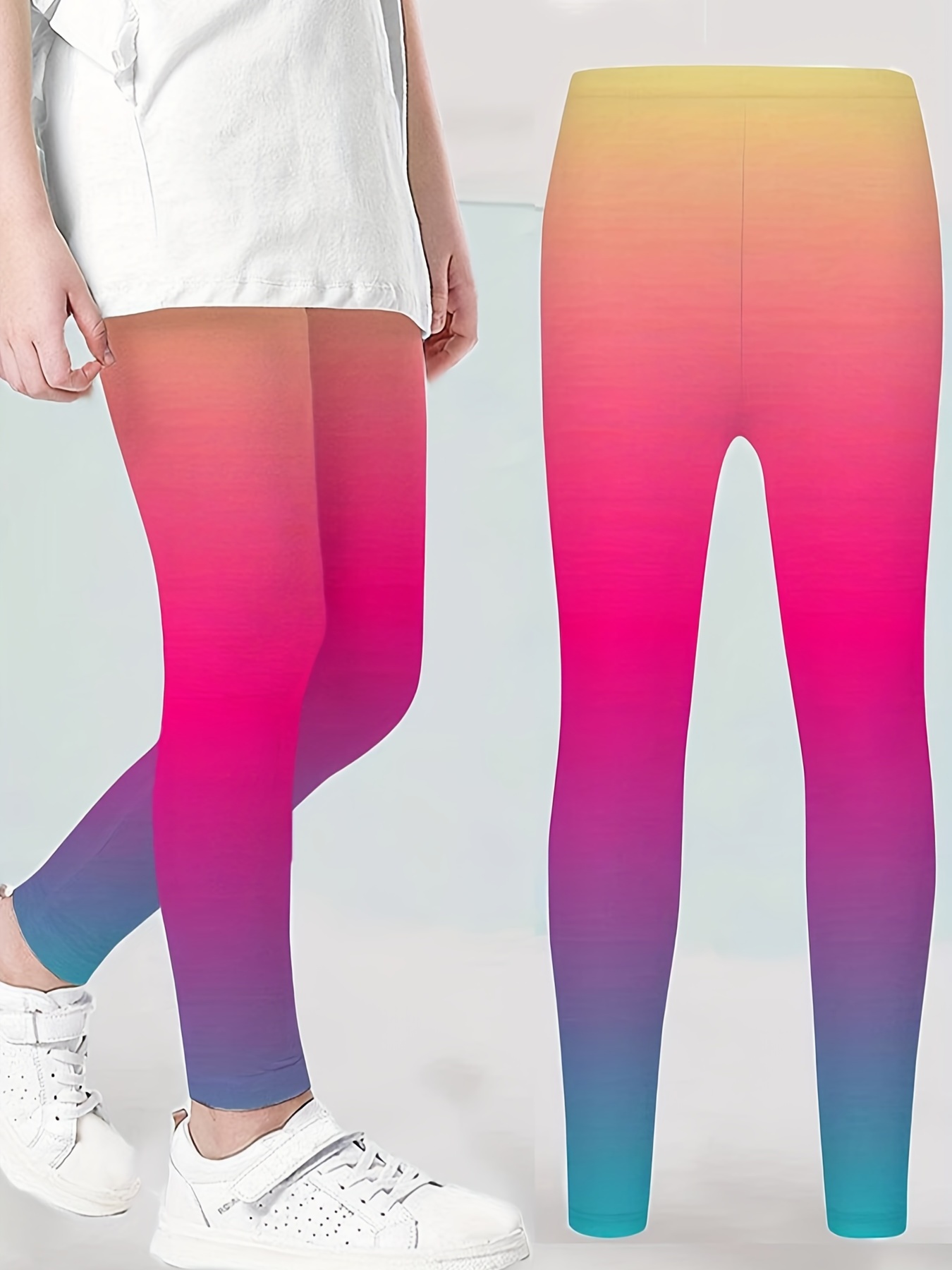 Girls Comfy Breathable Leggings Gradient Color Pants Kids - Temu