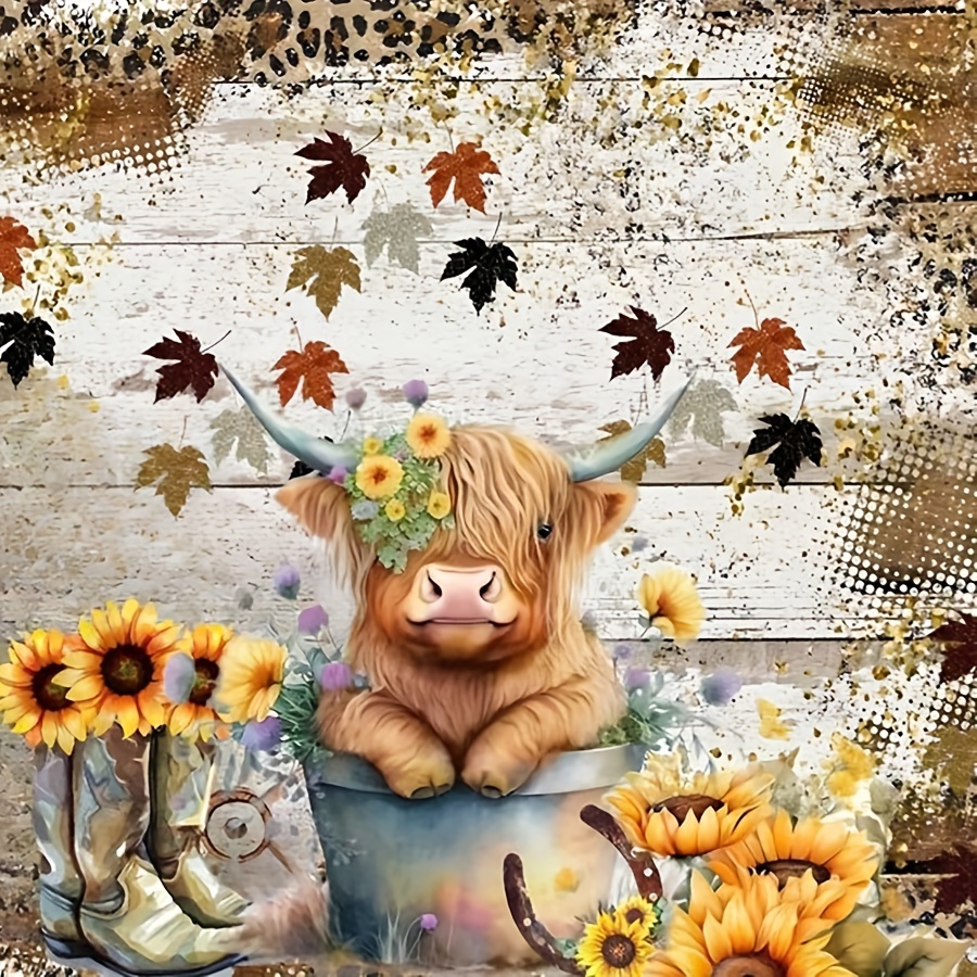 Highland Cow Diamond Painting Kits for Adults, Sunflower Diamond