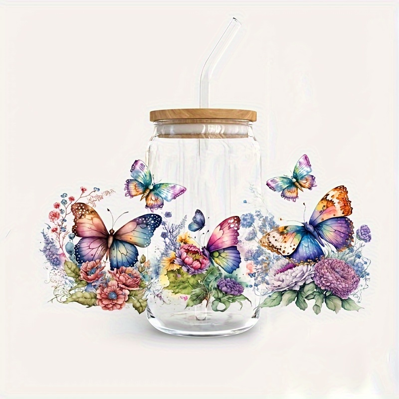 1pc Butterflies Pattern Design UV DTF Cup Wraps For 16 Oz Glass