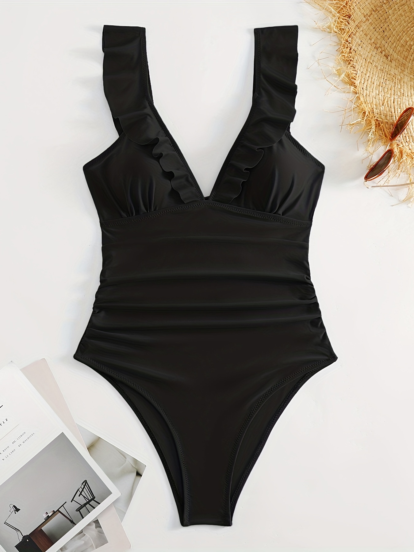 Halter Ruched Tankini Stretchy Tie Neck Backless Swimsuit - Temu