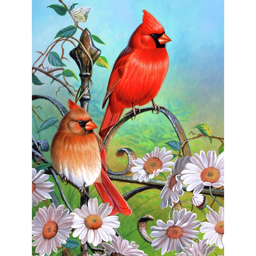 5D Red Cardinal Bird Diamond Painting DIY Kit, 3030cm/11.8inx11