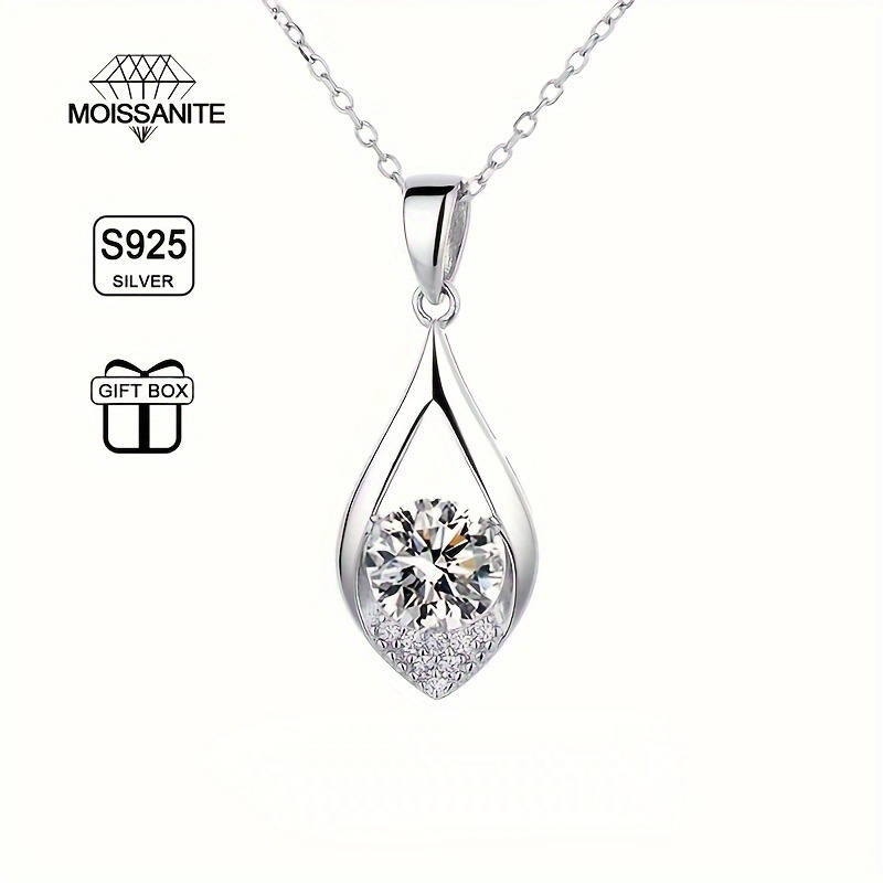 

925 Sterling Silver 1 Carat Moissanite Water Drop Necklace For Men And Women