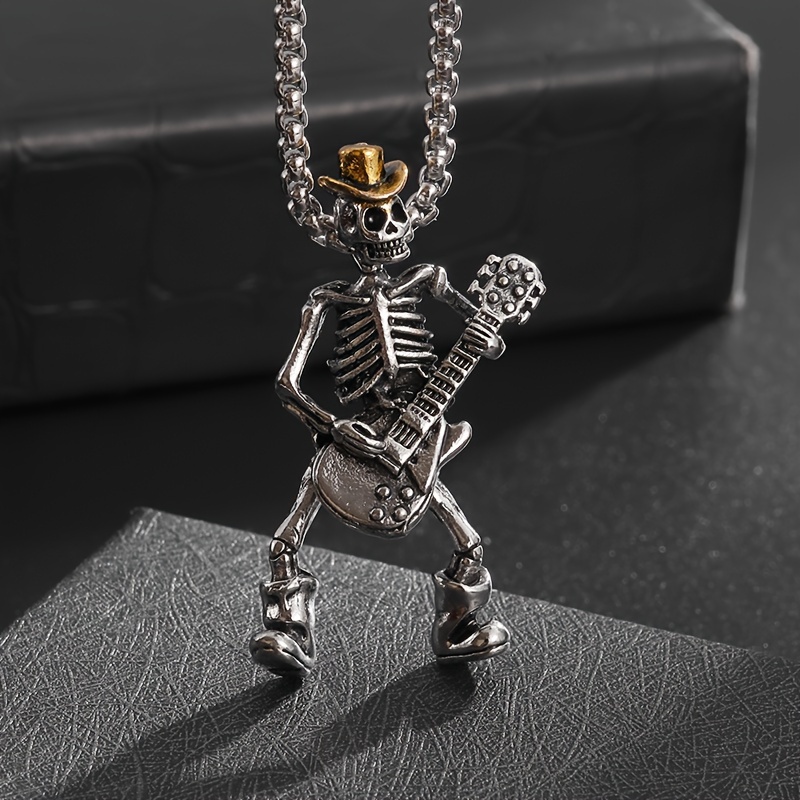 Custom Men's Gothic Skeleton Guitarist Pendant Necklace