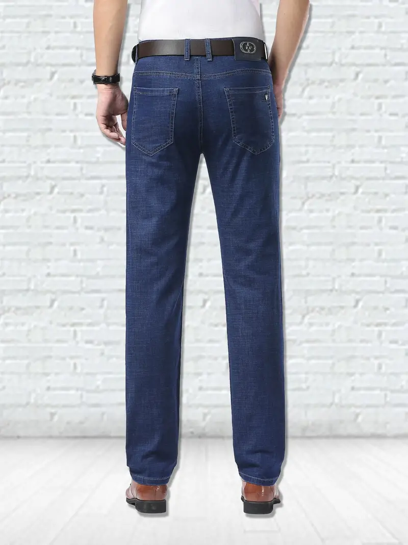 Classic Design Straight Leg Jeans Men\'s Casual Solid Color - Temu