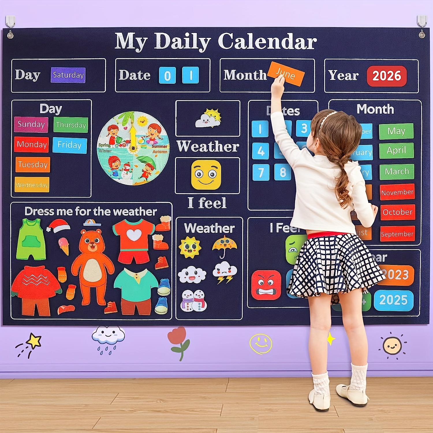 

My First Daily Calendar - Preschool Classroom Essentials, Circle Time Learning Center, Week Chart For Toddlers To Learn, Classroom Calendar For Kids