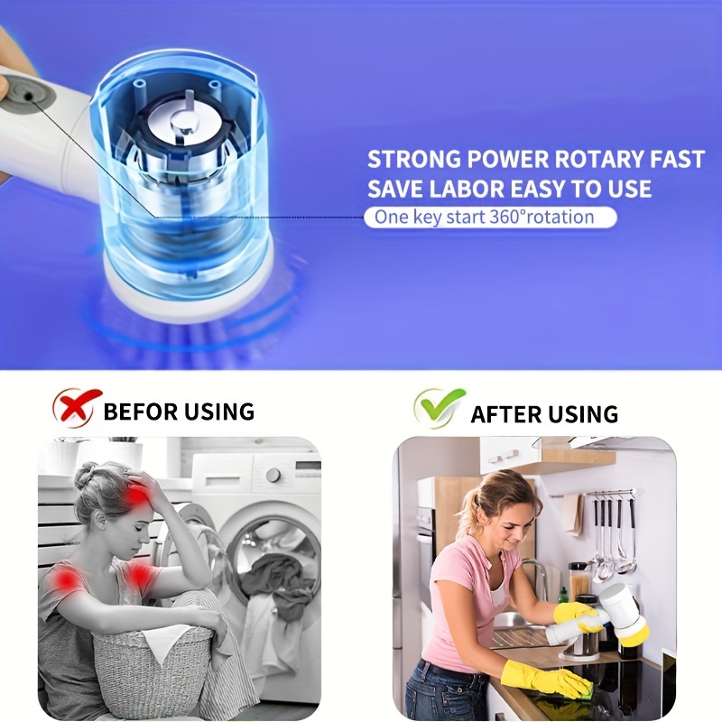 Electric Rotary Cleaning Brush Wireless Kitchen Bathroom Household Cleaning  Brush Rechargeable Spin Scrubber With 3 Brush Tip - AliExpress