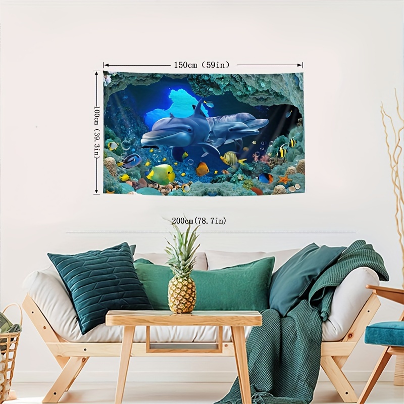 Underwater World Whales Fish Coral Tapestry Polyester - Temu