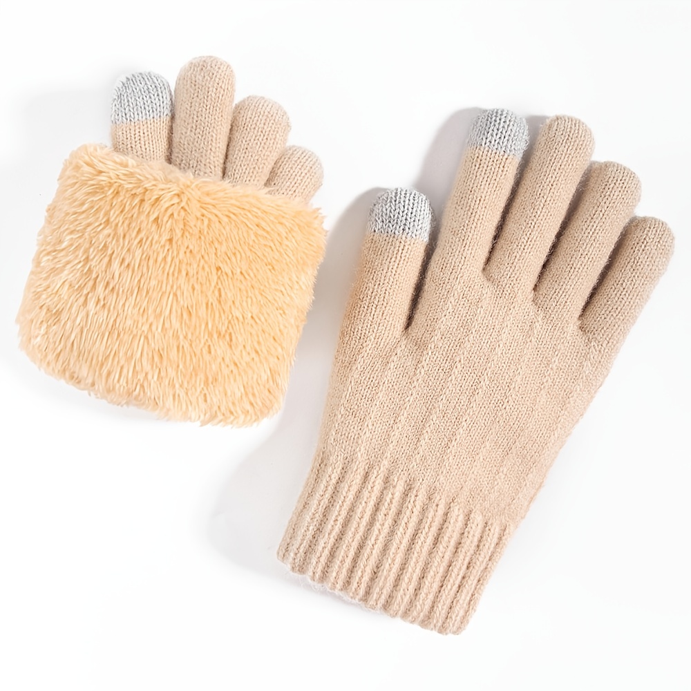 Double Layered Plush Thick Knitted Touch Screen Gloves Cold - Temu