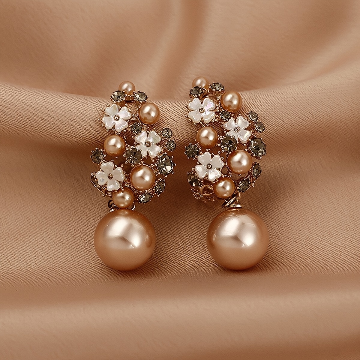 

Elegant Colorful Flower & Faux Pearl Drop Earrings Fine Jewelry Gift For Women
