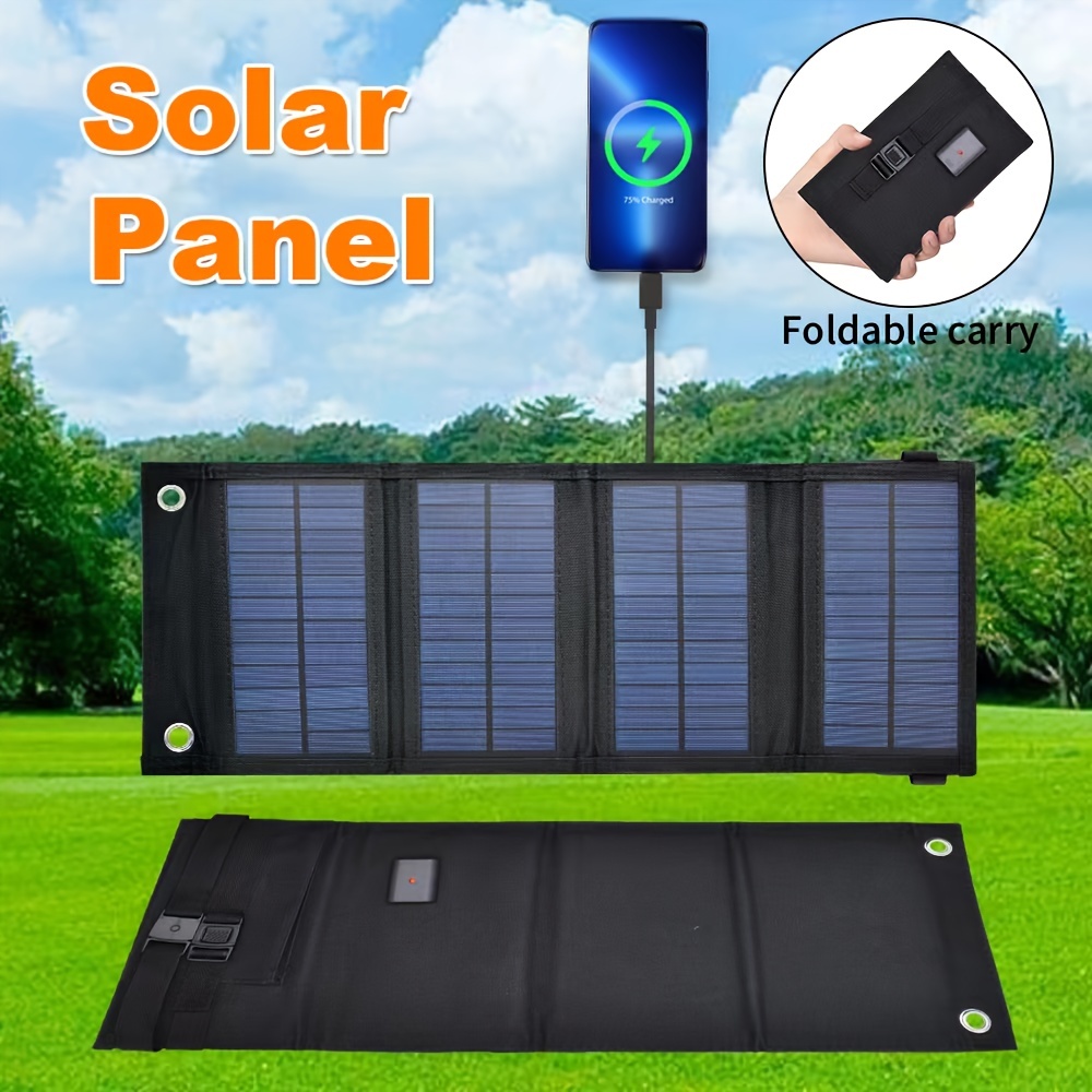 1pc Panel Solar Carga Portátil Aire Libre Impermeable Usb - Temu