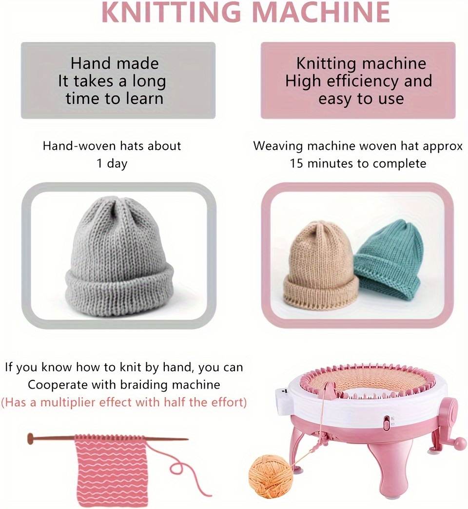 DIY 48-pin Cylindrical Hand-cranked Knitting Wool Machine, Pretend Play Toy  Handmade Knitting Scarf Hat