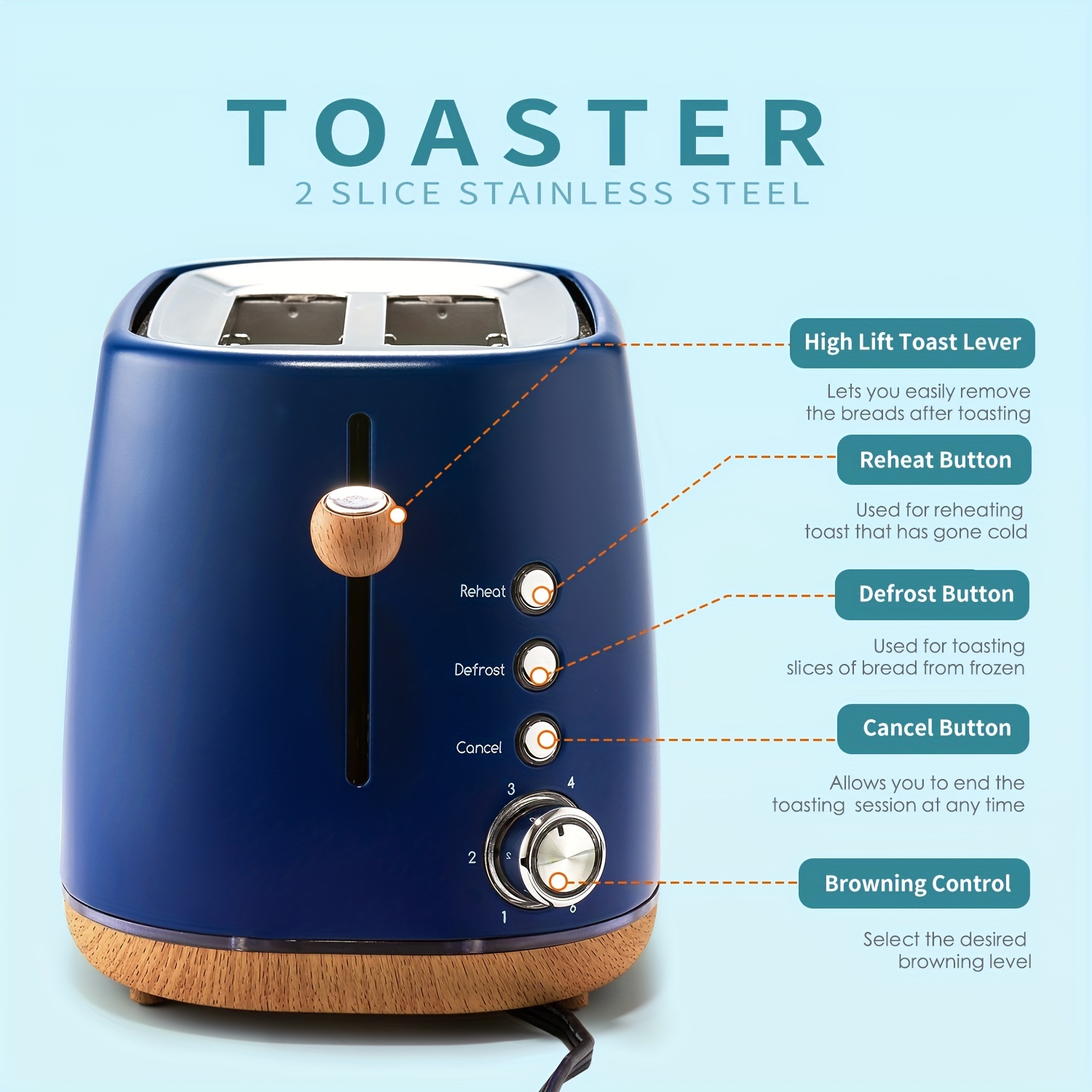 Toaster, 6 impostazioni di tostatura con funzione di annullamento, vassoio  per briciole estraibile, fessure extra-larghe da 1,5 pollici (circa 3,8  cm), per bagel, waffle, pane speciale, pasticceria, snack - Temu Italy