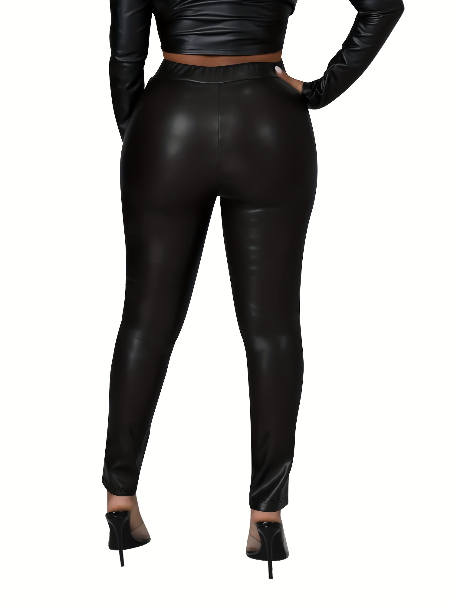 Womens Faux Leather High Waisted Leggings 
