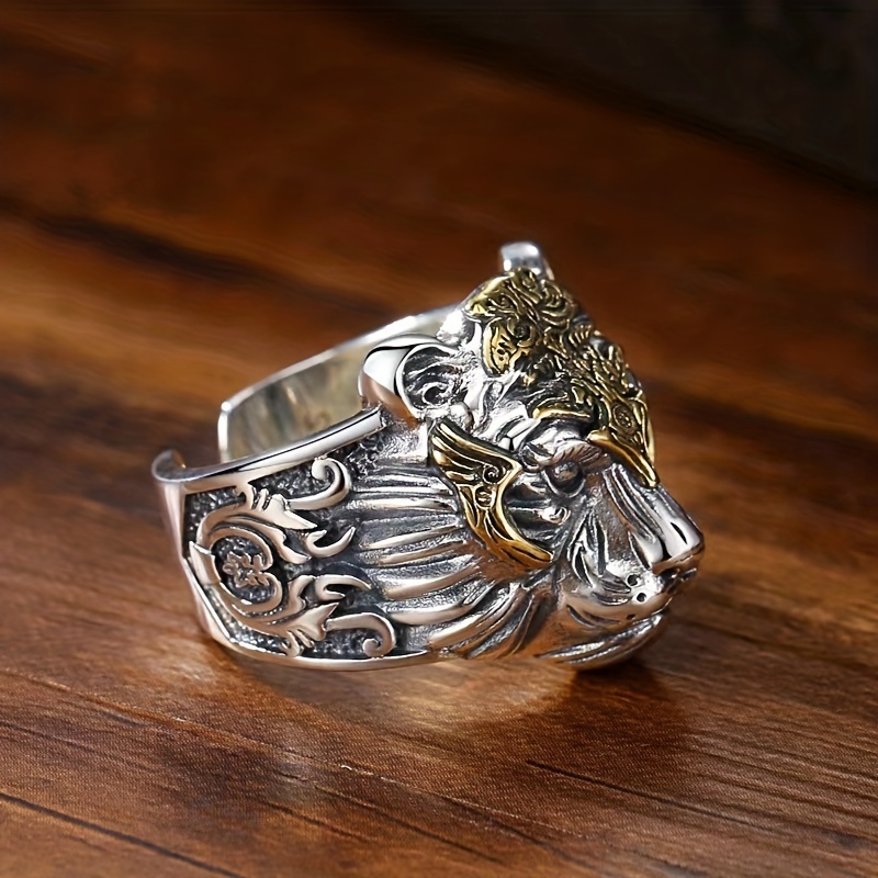 SERBEN Men's Golden Tiger Head Ring Adjustable Ornaments