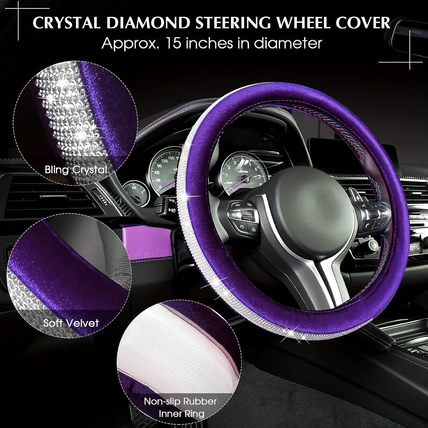 Universal Strass Diamond Autozubehör Lenkradabdeckung Auto Dekor Set