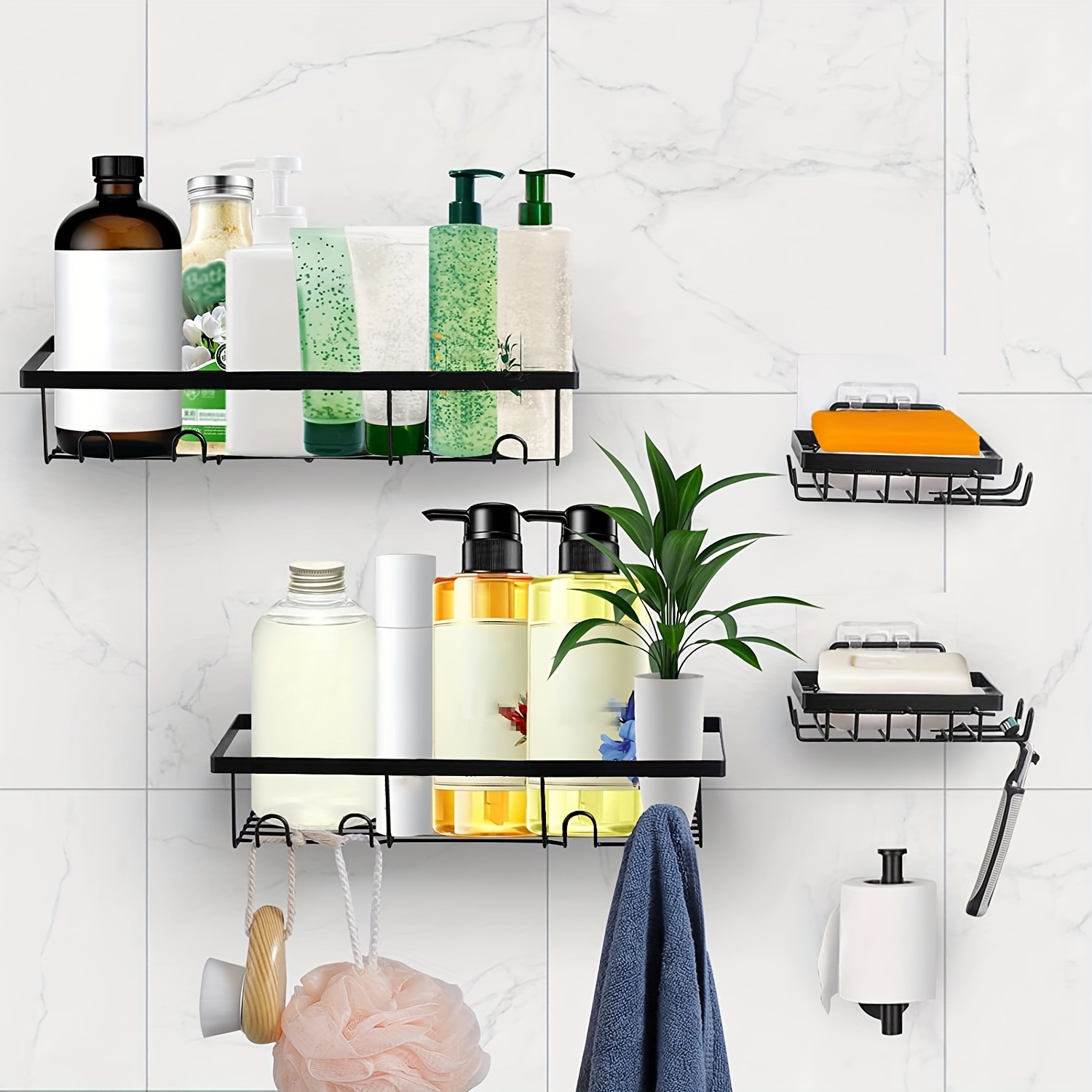 Corner Shower Caddy Shelf Rack with Hooks and Soap Holder, Adhesive No  Drilling Wall Mounted Bathroom Organizer, Stainless Steel Rustproof Shelves  for