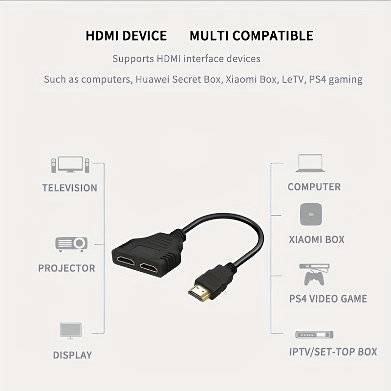 Cable adaptador divisor HDMI – Divisor HDMI 1 en 2 salidas HDMI macho a  HDMI hembra dual de 1 a 2 vías para HDMI HD, LED, LCD, TV, compatible con  dos