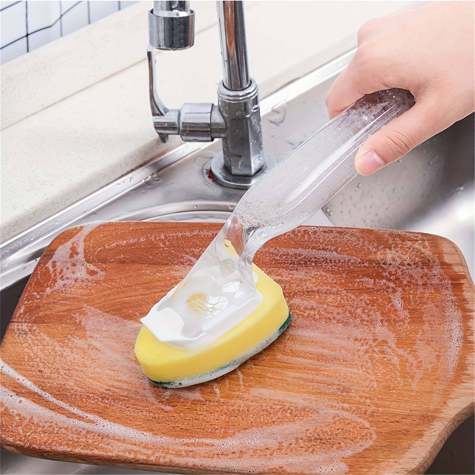 Heavy-duty Dish-washing Stick Sponge, Dish-washing Sponge With Handle,  Non-scratching And Reusable