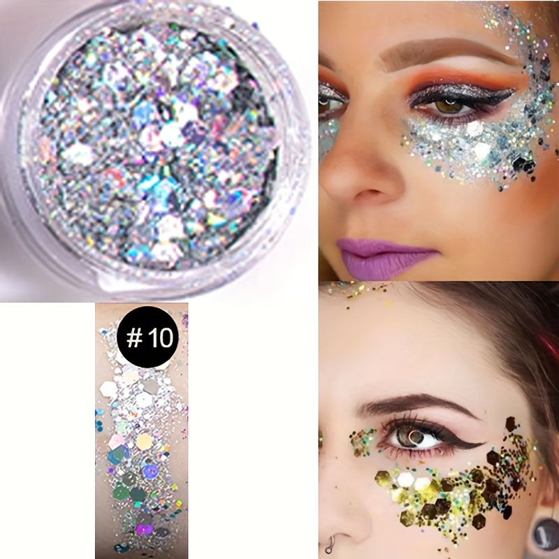8 Boxes Makeup Face Body Glitter 6 Colors Loose Holographic Cosmetic Chunky Glitter for Halloween Face Eye Body Hair Nail and Other Occasions