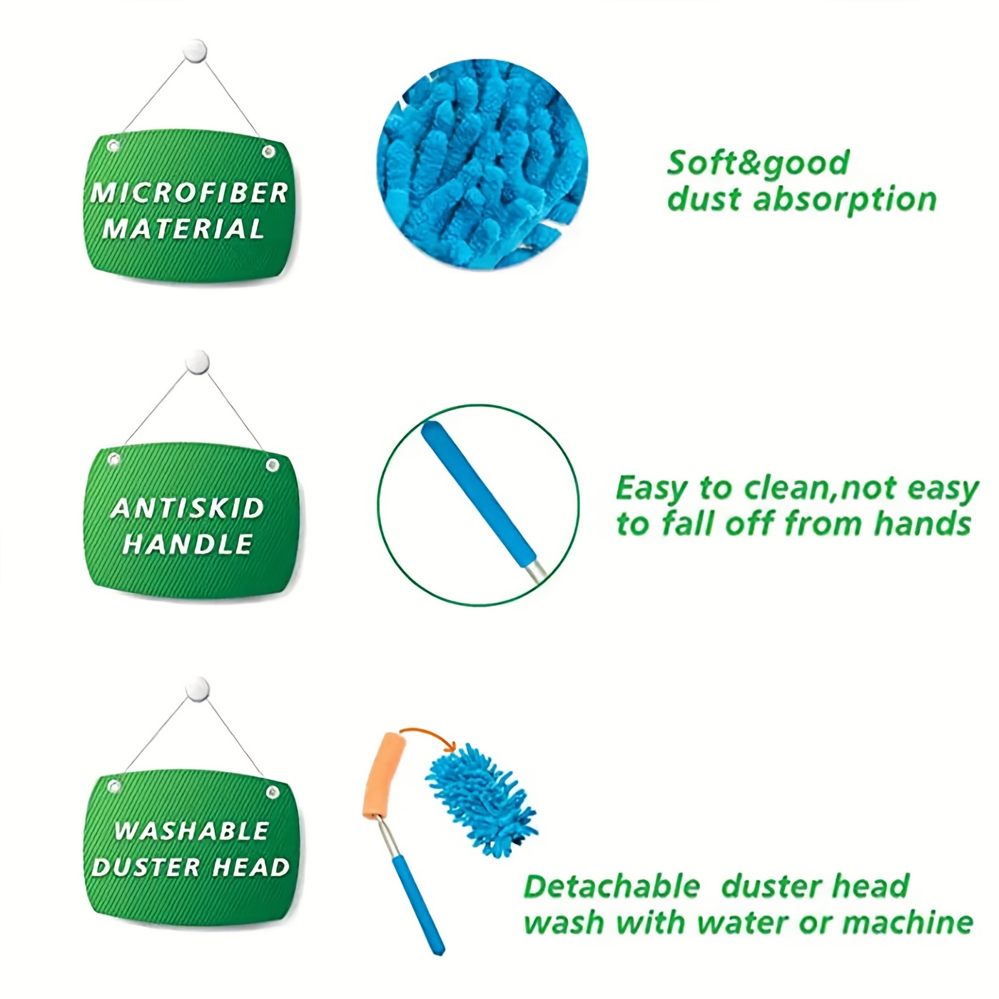 Microfiber Duster for Cleaning, Tukuos Hand Washable Dusters with 2pcs  Replaceable Microfiber Head, Extendable Pole, Detachable Cleaning Supplies  for