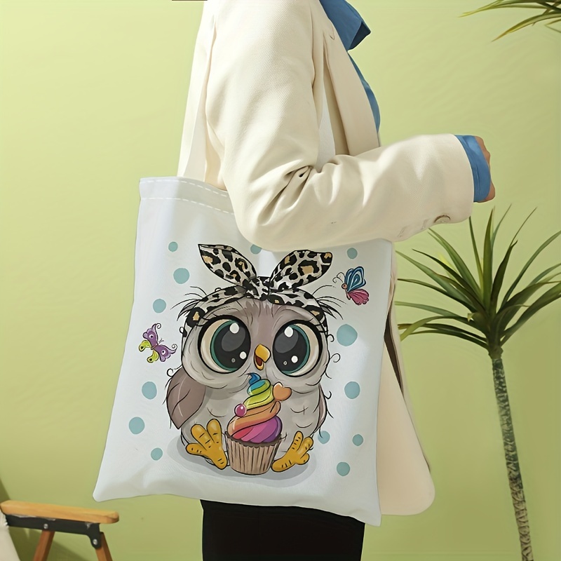 Cute Hedgehog Pattern Canvas Tote Bag, Cartoon Travel Beach