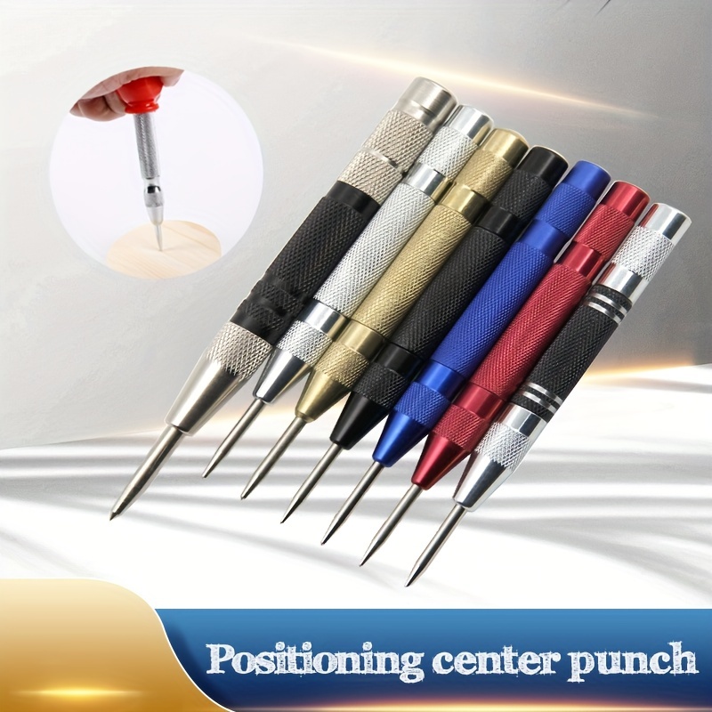 

1pc Automatic Spring Loaded Positioner Center Punch Hand Tool Set - Perfect For Window Breaking Woodworking & Glass, Plastic, Metal Drilling
