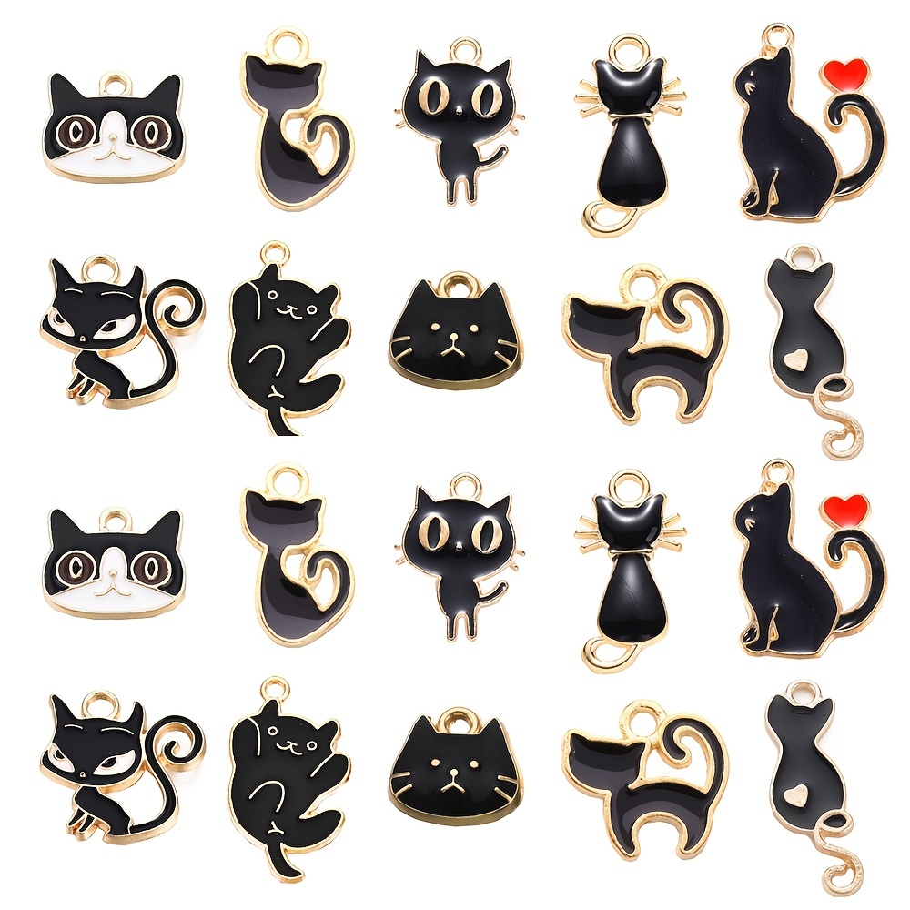 Enamel Black Cat Charms, Animal Charms, Bracelet Charms, Halloween
