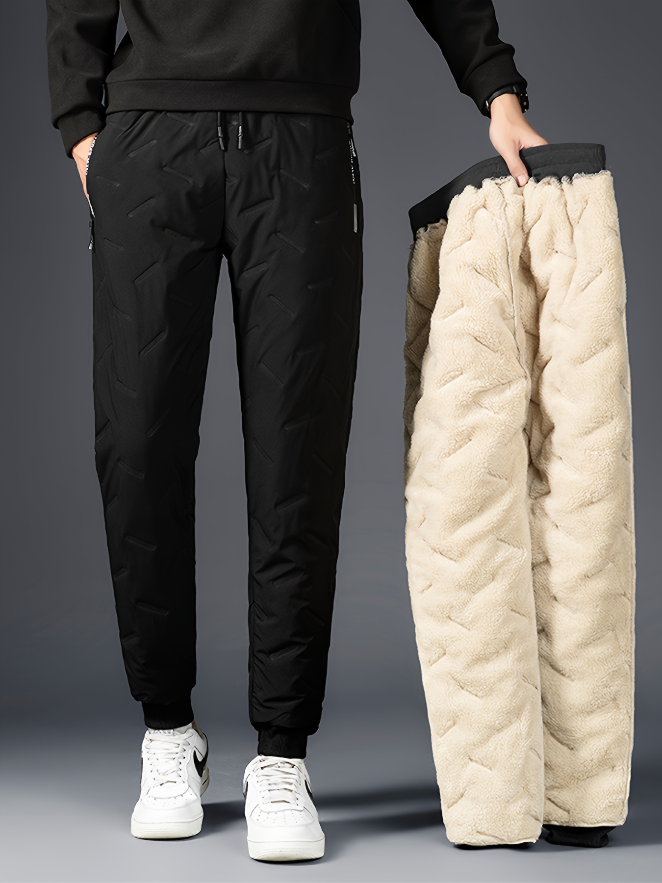 Men's Warm winter thick Thermal jeans fleece lined Denim Pants cotton  Trousers