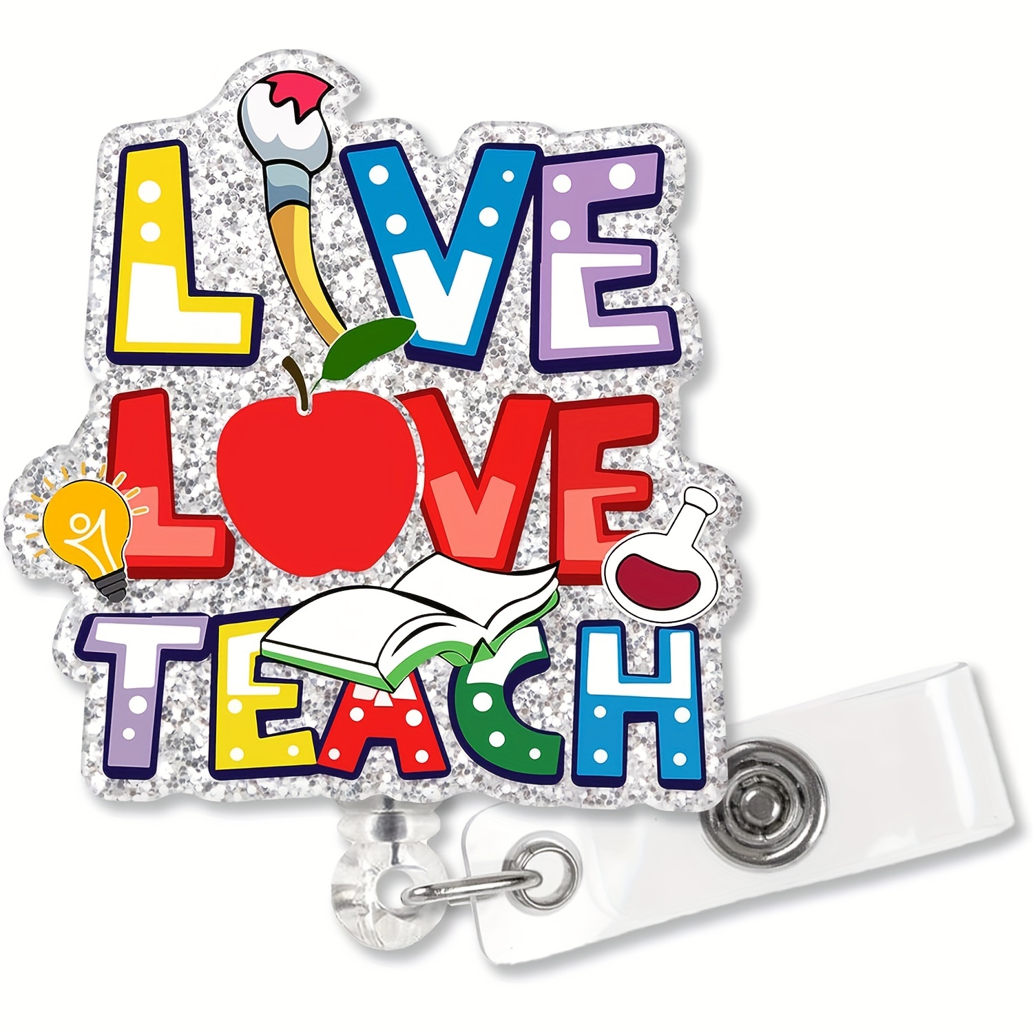 Love Teach Retractable Silvery Glitter Irregular Badge Reel - Temu Australia