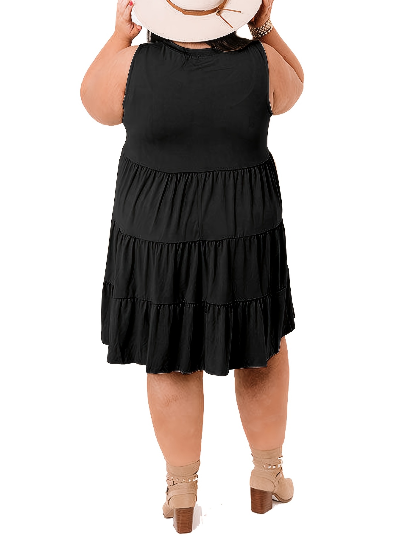 Plus Size Long Sleeves Ruffle Hem Midi Shirt Dresses - Black / 4XL